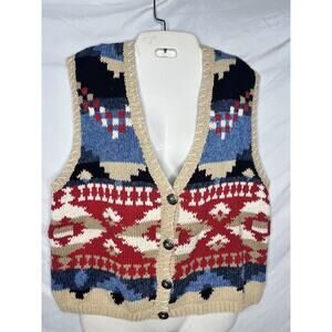 Southwestern Knit Sweater Vest Size M Ramie Cotton Cambridge Country Store